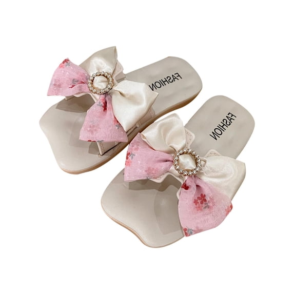 hengsof Girl Summer Stylish Sweet Pearl Bow Leather Sandals,Suitable for Indoor Outdoor,Versatile Casual Cute Beach Shoes