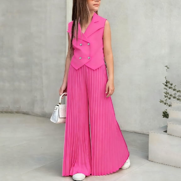 hengsof Girl's 2 Piece Outfits Elegant Striped Sleeveless Suit Vest Long Elastic Casual Pants Set