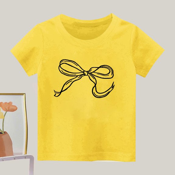 hengsof Girl's Bow Graphic Tees Short Sleeve Crewneck Cute Shirts for Girls Trendy