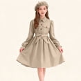 thumbnail image 1 of hengsof Girl's Button Front Long Sleeve Belted Collar Dress with Hat, 1 of 8