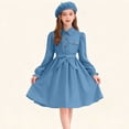 thumbnail image 1 of hengsof Girl's Button Front Long Sleeve Belted Collar Dress with Hat, 1 of 8