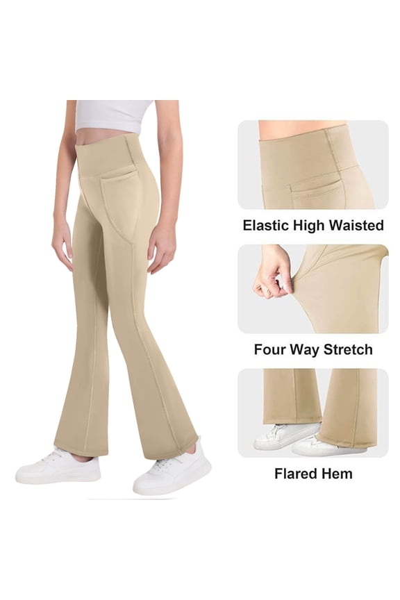 Girl's Flare Leggings with Pockets, Kids Bootcut Yoga Pants, High Waisted Bell Bottoms for Dance