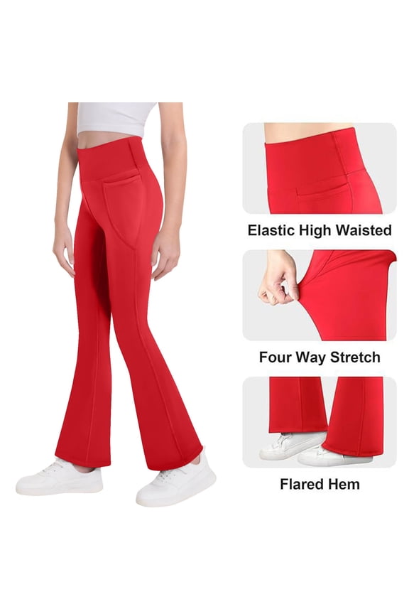 Girl's Flare Leggings with Pockets, Kids Bootcut Yoga Pants, High Waisted Bell Bottoms for Dance