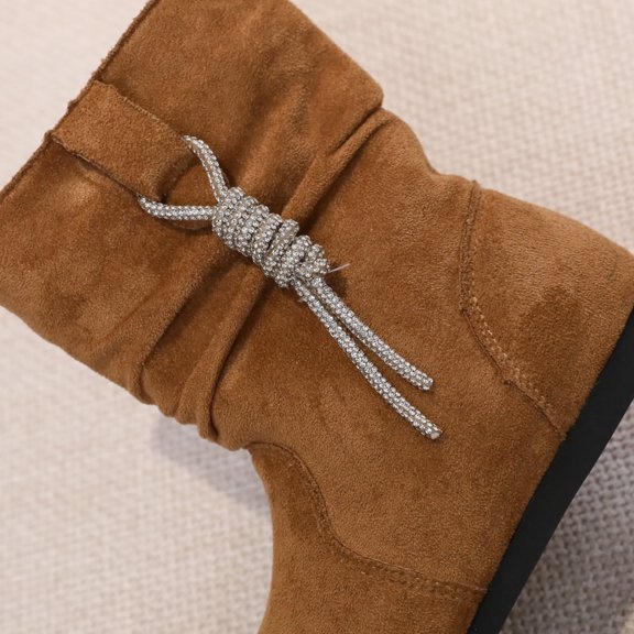 hengsof Girl's Kid's Fall Winter Fleece-Lined Flat Heel Mid Calf Slouchy Boot Shoes Solid Color Sweet Mid-Calf Boots