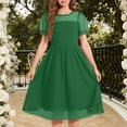 thumbnail image 1 of hengsof Girl's Puff Sleeve Polka Dot Mesh Pouf Dress Solid Color Round Neck Short Sleeve Casual Princess Dress Suitable for Children Aged 5-16 Perfect for Parties and Daily Wear, 1 of 5