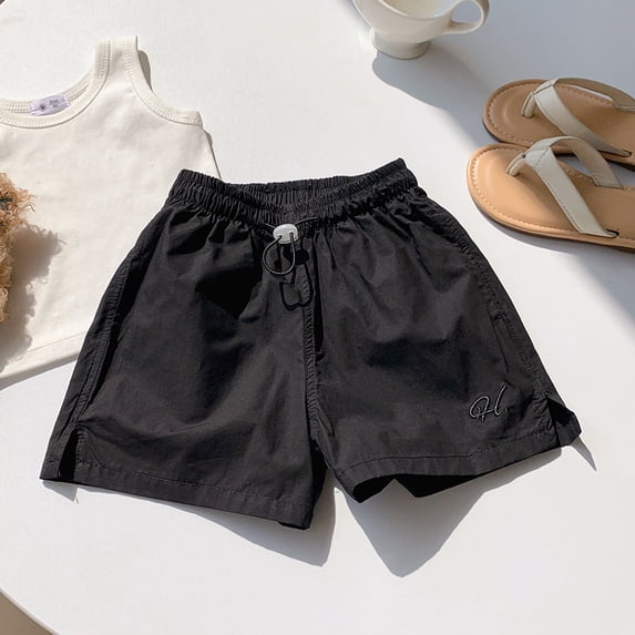 hengsof Girl’s Solid Color Drawstring Elastic Waist Shorts Summer Casual Cute Print Loose Quick Dry Split Shorts Suitable for Children Aged 12 Months to 11 Years