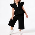 thumbnail image 1 of hengsof Girls 2 Piece Set Girls Button Lapel Ruffle Sleeve Top Casual Pants Suit Fashionable Sweet Skirt Top Pants Suit V Neck Vest Suit, 1 of 7