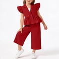 thumbnail image 1 of hengsof Girls 2 Piece Set Girls Button Lapel Ruffle Sleeve Top Casual Pants Suit Fashionable Sweet Skirt Top Pants Suit V Neck Vest Suit, 1 of 7