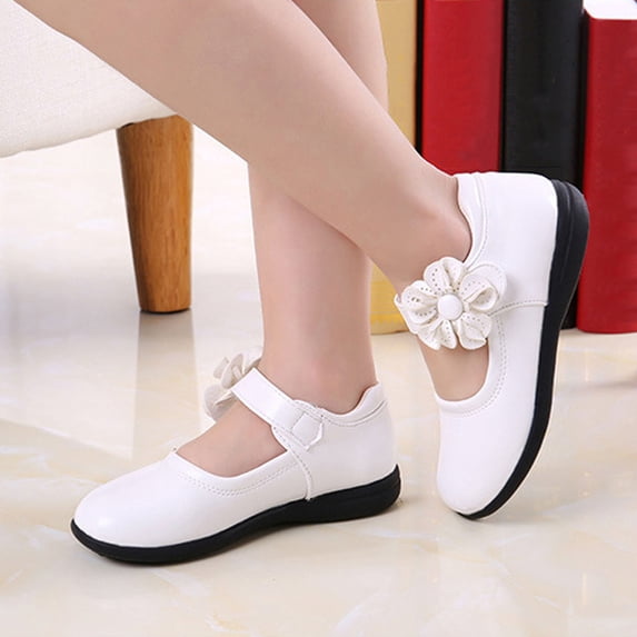 hengsof Girls Adjustable Strap Leather Flats for 3.5-11.5 Years, Soft Sole Slip On Dress Shoes for Performance Play, Princess Style Casual Footwear