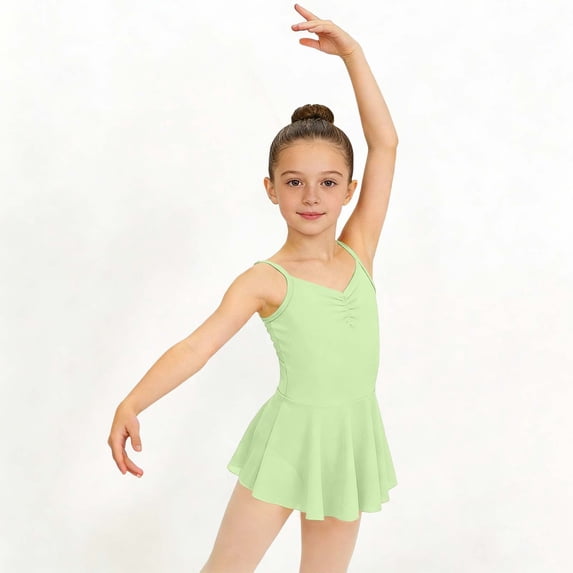 hengsof Girls' Ballet Leotard Solid Color Sleeveless Halter Tulle Dress Gymnastics Dance Training Leotard Sleeveless V Neck Leotard Suitable for Girls Aged 3-15