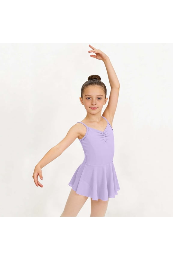Girls' Ballet Leotard Solid Color Sleeveless Halter Tulle Dress Gymnastics Dance Training Leotard Sleeveless V Neck Leotard Suitable for Girls Aged 3-15