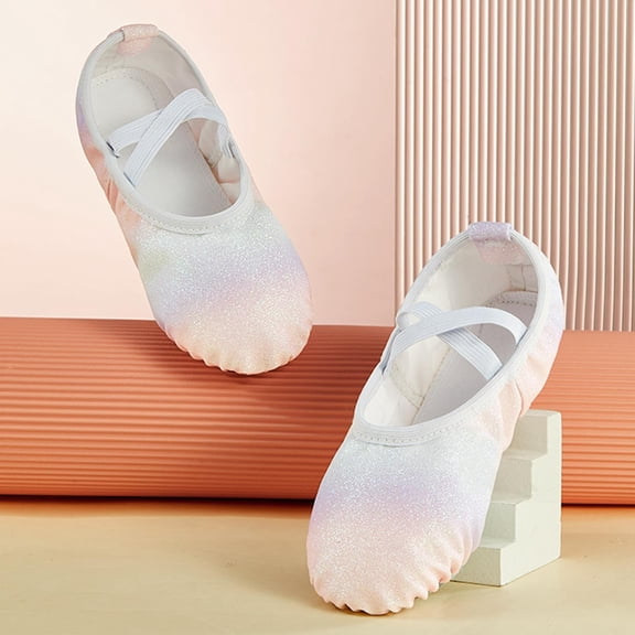 hengsof Girls' Ballet Slippers Sparkly Dance Sandals Toddler Practice Shoes Flat Shoes Soft and Lightweight with Elastic Laces Suitable for Performances such as Gymnastics and Yoga