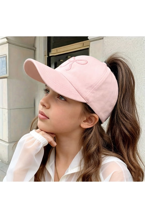 Girls' Baseball Cap Sun Hat Cute Bow Baseball Cap Comfortable Summer Sun Hat for Kids Embroidered Casual Beach Hat Suitable for Children Aged 2-10
