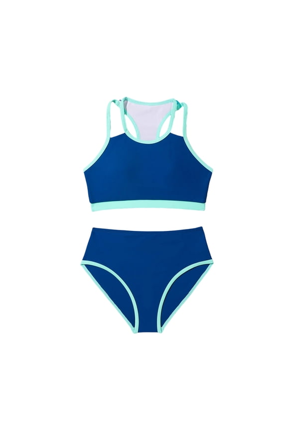 Girls Bikini Two Piece Set, Fashionable Solid Color Tank Top Swimsuit Trunks Set, Suitable for Summer Seaside Beaches