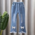thumbnail image 1 of hengsof Girls Bow Detail Hem Flare Denim Jeans for 2-13 Years, Slim Fit Casual Pants with Elastic Waist, Spring Summer Play Wear, 1 of 6