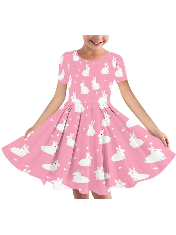 Girls Breezy Spring Dress, Short Sleeve Spring Easter Round Neck Special Event Dress Sweet and Cute Dress for Kids Ages 4 to 14 Years