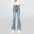 thumbnail image 1 of hengsof Girls Butterfly Flare Leg Stretch Jeans, Elastic Waist Bootcut Denim Pants with Pockets, Trendy Casual Jeans for Juniors, Size 5-15 Years, 1 of 8