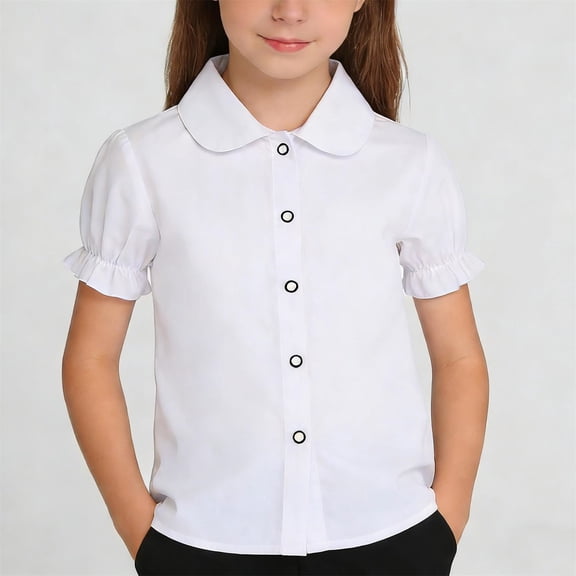 hengsof Girls' Button Down Short Sleeve Ruffled Shirt Cute Summer Top