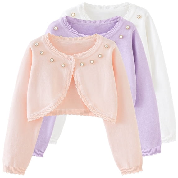 hengsof Girls Cardigan, Girls Bolero Shrug Sweater, Kids Knit Lace Long Sleeve, Button Cover Up Cropped Tops