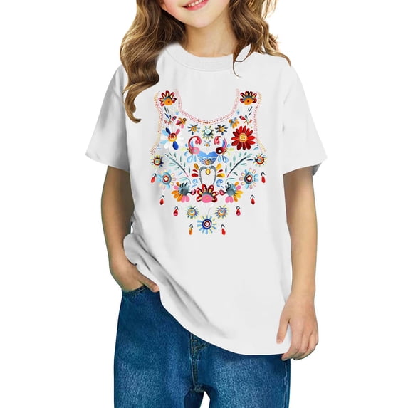 hengsof Girls Casual Short Sleeve T-Shirt Fashionable Summer Cotton Crew Neck Top Stylish Printed Comfortable Casual Pullover
