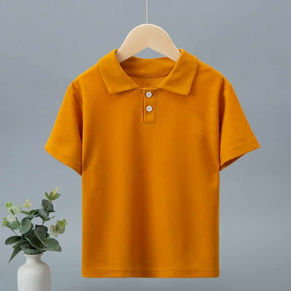 hengsof Girls Casual Solid Color Lapel Shirt Short Sleeve Cotton Button Up Top Suitable for Children Everyday Wear Sizes 4-13