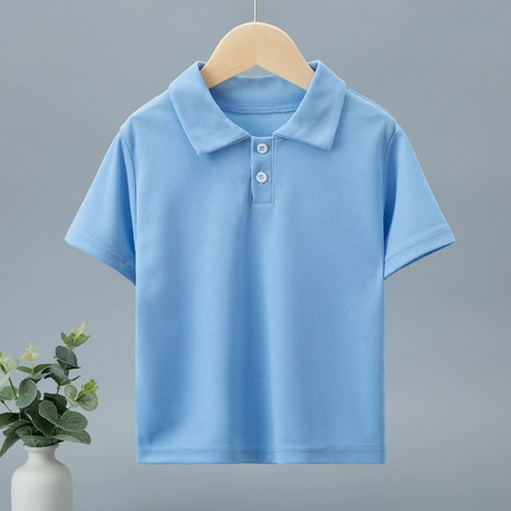 hengsof Girls Casual Solid Color Lapel Shirt Short Sleeve Cotton Button Up Top Suitable for Children Everyday Wear Sizes 4-13