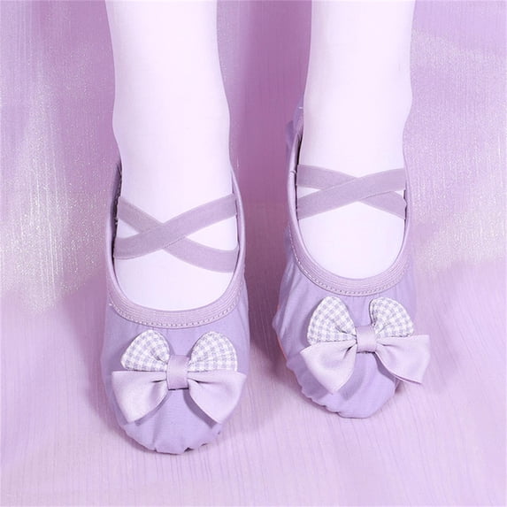 hengsof Girls Checkered Pattern Ballet Slippers with Bow, Soft Sole Leather Look Slip On Practice Shoes, Classic Style Dance Footwear for Kids