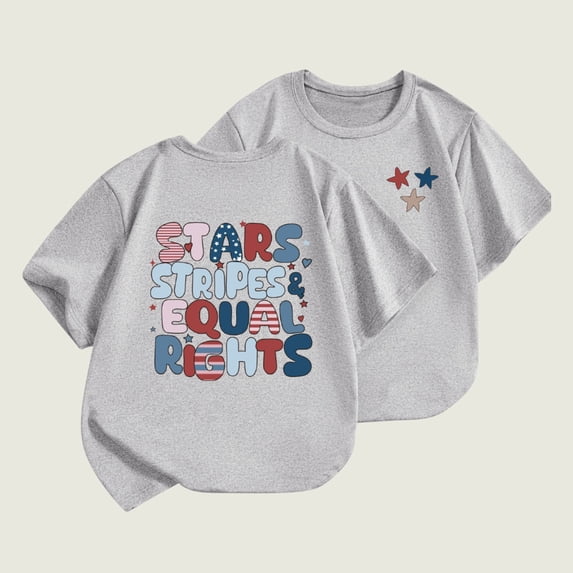 hengsof Girls Classic Patriotic Graphic Print T-Shirt Loose Independence Day Short Sleeve Cotton Crew Neck Top Size 1-12 Years