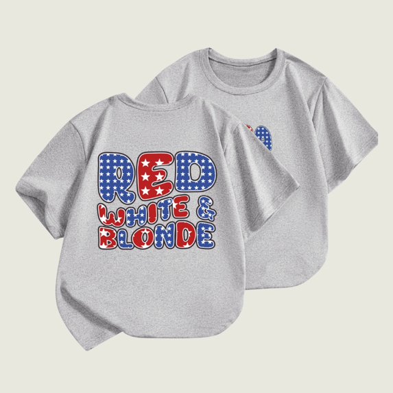 hengsof Girls Classic Patriotic Graphic Print T-Shirt Loose Independence Day Short Sleeve Cotton Crew Neck Top Size 1-12 Years