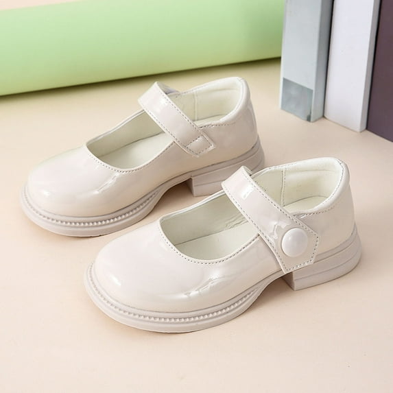 hengsof Girls Classic Slip On Leather Flats for 3-14 Years, Solid Color Soft Sole Dress Shoes, School Everyday Casual Footwear
