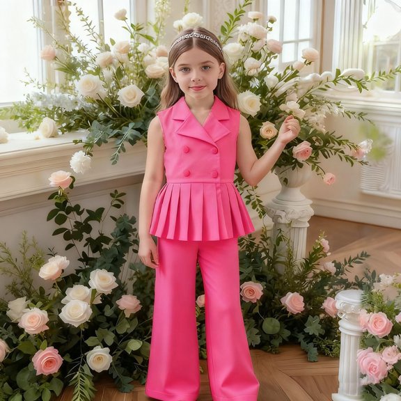 hengsof Girls’ Clothing Sets Sleeveless Button Down Top Wide Leg Pants Summer Outfits Cute Kids Clothes