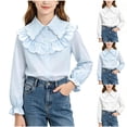 thumbnail image 1 of hengsof Girls' Collared Lace Blouse, Children's Back To School Long Sleeve Button Down Everyday T-Shirt, Soft Casual Formal Top, 1 of 7