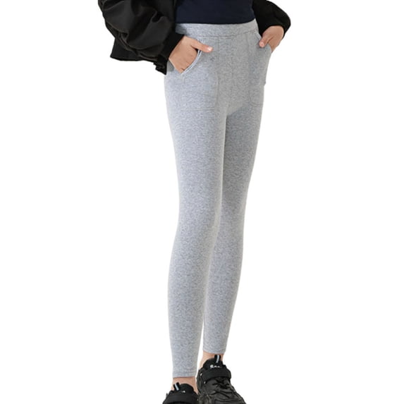 hengsof Girls' Cotton Leggings with Pockets, High Waisted Full Length Stretch Yoga Pants, Solid Color Soft Casual Leggings, Sizes 2-15 Years