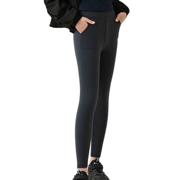 hengsof Girls' Cotton Leggings with Pockets, High Waisted Full Length Stretch Yoga Pants, Solid Color Soft Casual Leggings, Sizes 2-15 Years