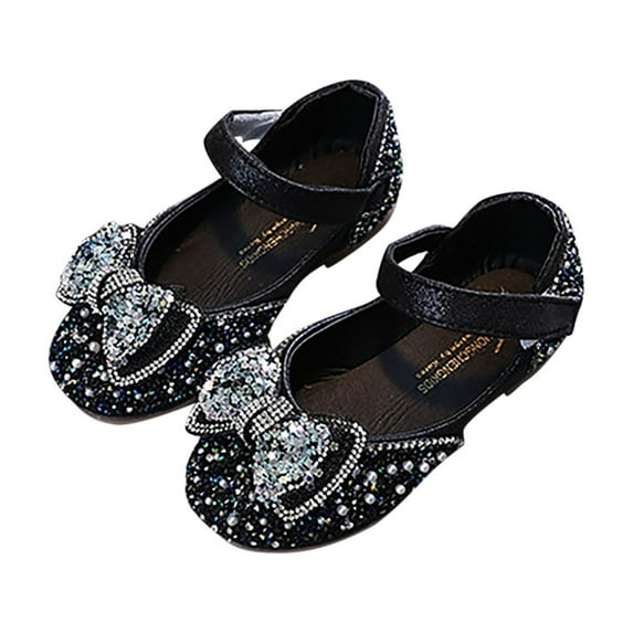 hengsof Girls' Crystal Bow Flat Leather Shoes, Fashionable Sequined Comfortable Soft Soled Casual Princess Shoes, Suitable for Children Aged 3 Months to 14 Years