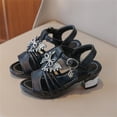 thumbnail image 1 of hengsof Girls Crystal Bow High Heel Sandals Rhinestone Wedding Party Shoes Solid Color Comfort Performance Flat Shoes for Kids, 1 of 7