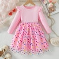 thumbnail image 1 of hengsof Girls Cute Printed Long Sleeve Crew Neck Party Dress for 1-8 Years Old Mesh Layered Princess Dress Sweet Holiday Party Princess Dress, 1 of 8