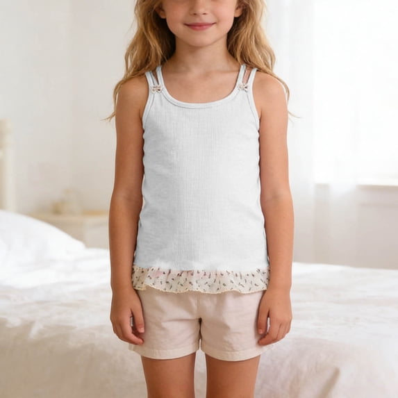 hengsof Girls Cute Ruffled Sleeveless Double Strap Tank Top, Daily Breathable Soft Layering Undershirt for 3-13 Years