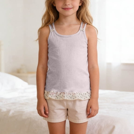 hengsof Girls Cute Ruffled Sleeveless Double Strap Tank Top, Daily Breathable Soft Layering Undershirt for 3-13 Years