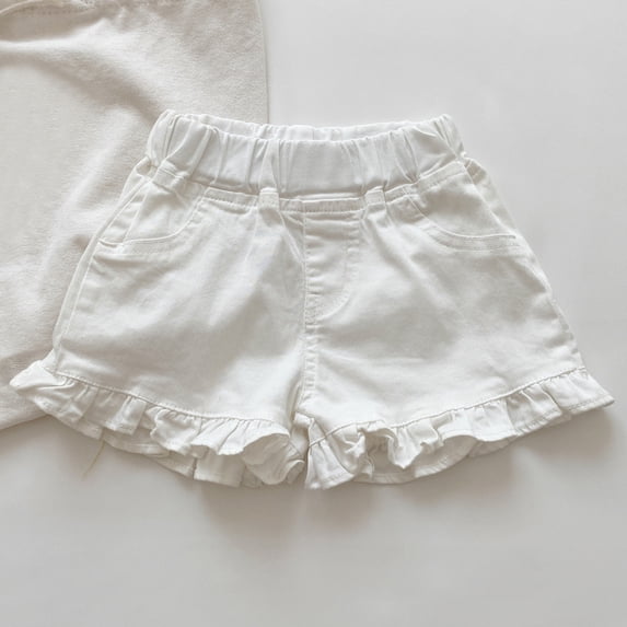 hengsof Girls' Denim Shorts Ruffled Pocket Children's Sports Fashion Culottes Summer Beach Sports Shorts Culottes Cute Sweet shorts