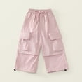 thumbnail image 1 of hengsof Girls' Drawstring Cargo Jogging Pants, Summer Solid Color Loose Fit Mid Waist Pocket Casual Pants, Versatile Everyday Wear, Sizes 3-14 Years Old, 1 of 8