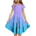 thumbnail image 1 of hengsof Girls Dresses Kids Summer Sweet Ruffle Sleeve Dress Ombre Crew Neck Layered Dress Cute Casual Dress Casual Party Dresses Sizes 6-15, 1 of 4