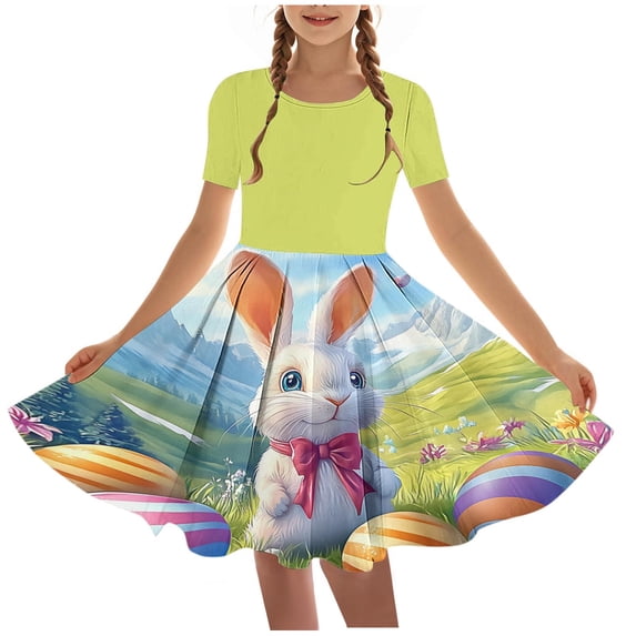 hengsof Girls Easter Print Ballet Practice Dress, Short Sleeve Round Neck Leotard Tutu for Dance Class Recital Costume,Kids Ages 4 to 14 Years