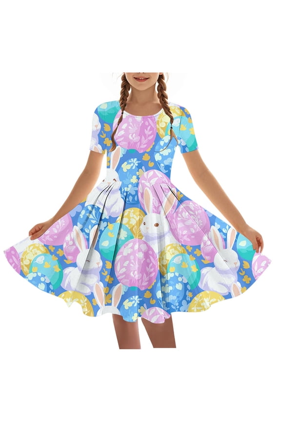 Girls Easter Print Ballet Practice Dress, Short Sleeve Round Neck Leotard Tutu for Dance Class Recital Costume,Kids Ages 4 to 14 Years