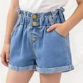thumbnail image 1 of hengsof Girls Elastic Waist Denim Shorts Fashion Solid Summer Casual Button Denim Shorts with Pockets for 2-14 Years Kids, 1 of 6