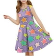 thumbnail image 1 of hengsof Girls Fashion Printed Sleeveless Pleated Waist Dress, Cute Round Neck Slip Dress, Suitable for Lounging or Dancing, Ages 3 to 14, 1 of 6