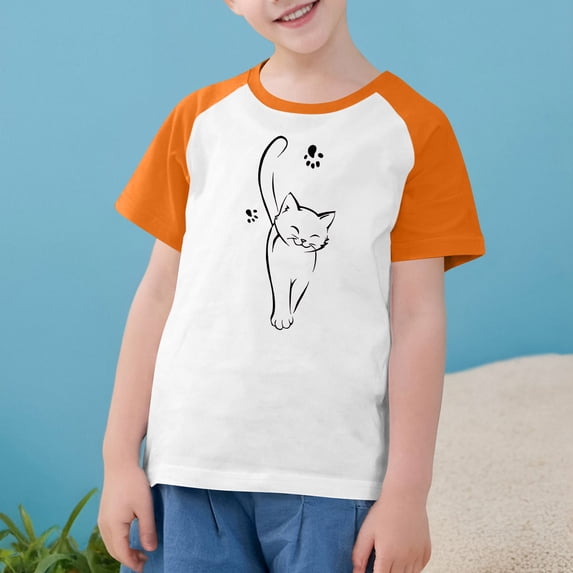 hengsof Girls Fashion Raglan Sleeve Short Sleeve T-Shirt, Summer Children Cute Print Pattern Crew Neck Classic Casual Shirt