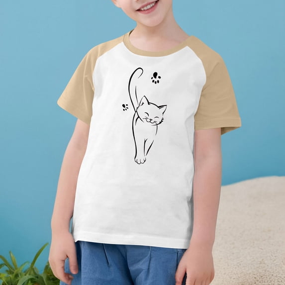 hengsof Girls Fashion Raglan Sleeve Short Sleeve T-Shirt, Summer Children Cute Print Pattern Crew Neck Classic Casual Shirt