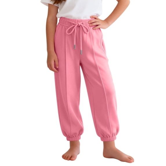 hengsof Girls Fashion Solid Color Casual Jogger Pants Summer Lightweight Drawstring Pocket Sweatpants for Kids 12 Months-11 Years