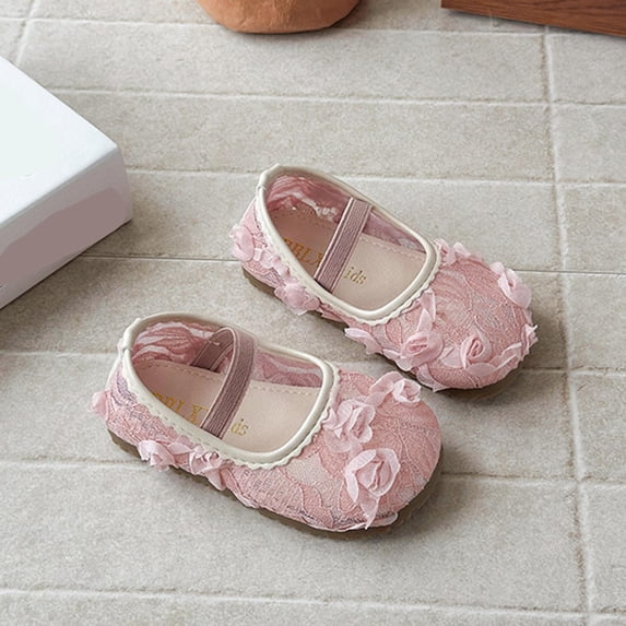 hengsof Girls' Fashionable Mesh Floral Soft Sole Flat Shoes, Spring Summer Casual Shoes, Sweet and Versatile Princess Shoes